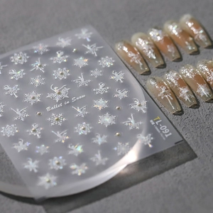 3D Christmas snowflake nail stickers with ballet dancer silhouettes and mini pearls