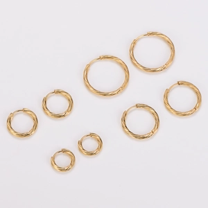 Detailed set of 8 twisted gold cable hoop earrings in four distinct size variations