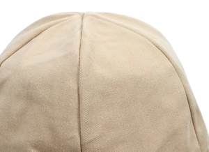 Close-up of khaki cotton twill crown showing stitching detail on children sun hat