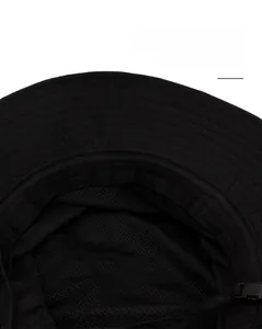 Detail of wide brim sun hat with mesh lining and reinforced stitching for outdoor use