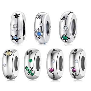 925 Sterling Silver Charm Beads With Cubic Zirconia Snowflake Star Flower Pattern For DIY Bracelet Jewelry Making