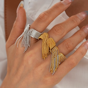 Edelstahl Quasten Ring Metallperlen Mehrlagiger Offener Ring Retro Mode Schmuck High End Nische Stil Damen