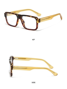 Dual view of retro tortoiseshell blue light glasses frames with amber yellow temples