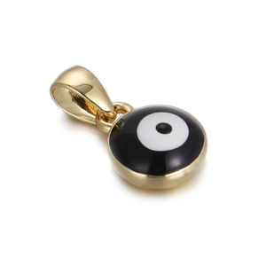 Gold plated evil eye charm with black and white enamel finish for jewelry making