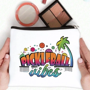 Portable Pickleball vibes makeup bag with zipper and vibrant sports printed pattern