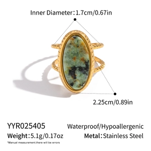 Detail view of African turquoise ring with technical dimensions and material specs