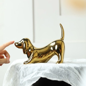 Modern Ceramic Dachshund Dog Figurine Electroplated Animal Statue Nordic Style Home Desktop Decor Ornament
