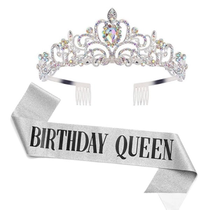 Birthday Sash And Tiara Rhinestone Crown Glitter Fabric Birthday Queen Girl Party Decorations For Women