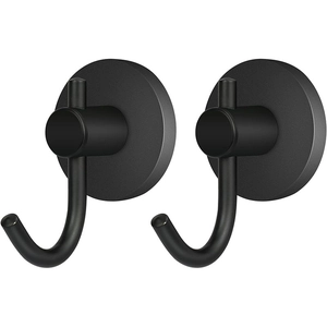 Set of two heavy duty black magnetic hooks with J-shaped industrial metal design