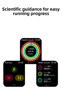 Detailed health monitoring UI showing step tracking and sports modes on the smart watch