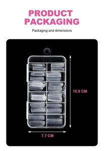Detailed view of the 10-compartment transparent storage box for clear nail tips packaging