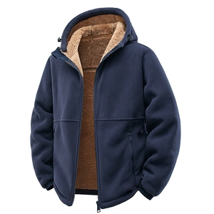 Dunkelblaue Fleece-Kapuzenjacke mit warmem Teddyfutter und praktischen Reißverschlusstaschen