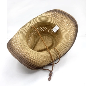 Tie-dye western cowboy straw hat with wide brim and adjustable chin strap for sun protection