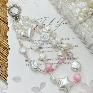 Baroque style beaded charm keychain with pearl stars hearts and butterfly acrylic charms