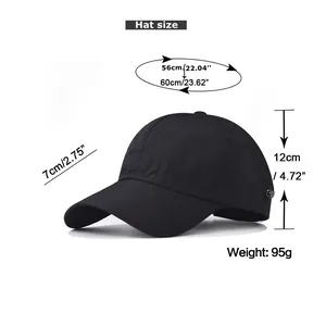 Guide des tailles montrant les dimensions d'une casquette de sport respirante pour femme