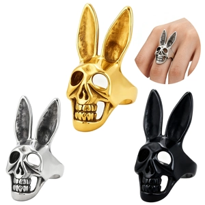Gothic Bunny Skull Ring Stainless Steel Punk Rabbit Skeleton Vintage Biker Jewelry For Men Women Novelty Accessory