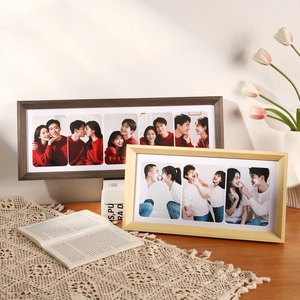 Solid wood multi-aperture photo frame for desktop decoration with natural wood grain