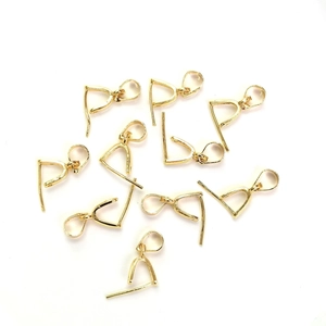 14k gold plated pinch bails for DIY pendants and jewelry making on white background