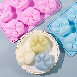 Pink and blue 6-cavity cat paw silicone mold for DIY crafts and chocolate making