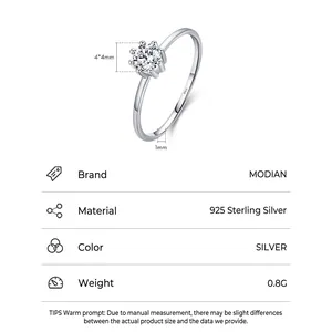 Minimalist S925 sterling silver solitaire ring featuring a classic six-prong setting