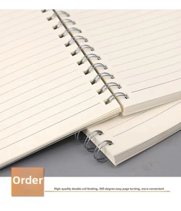 Detail shot of a5 spiral notebook featuring silver double-o wire binding and lined paper