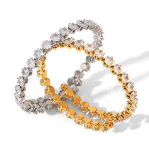 Bracelets élégants en acier inoxydable avec zircons ronds en finitions or et argent