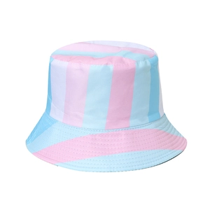 Rainbow striped bucket hat for women in pastel pink and blue cotton for sun protection