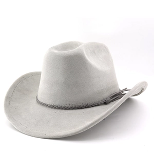 Classic grey faux suede western cowboy hat with braided band and tassel trim details