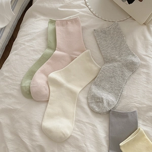 Morandi solid color cotton ankle socks set in soft green, pink, beige, and grey shades