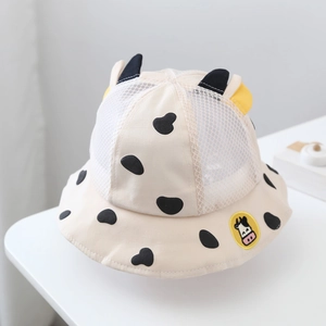 Cappello da sole per neonati con macchie di mucca, rete traspirante e orecchie 3D