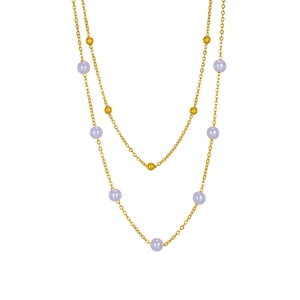 Layered Necklace Stainless Steel Golden Chain With Artificial Pearls And Gold Beads Elegant Jewelry For Women