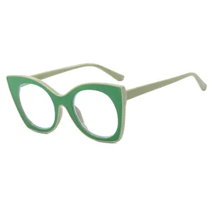 Stylish cat-eye blue light blocking glasses with two-tone green frame in a 45-degree view