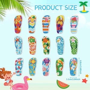 DIY Diamond Painting Keychains Summer Flip Flop Shaped Acrylic Rhinestone Handmade Art Craft Hanging Decoration