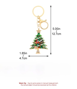 Detailed size specifications for the green crystal Christmas tree keychain pendant