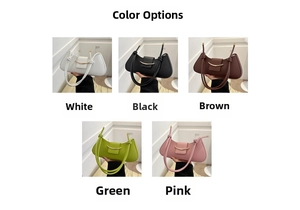Minimalist half-moon underarm bag shown in five colors with gold metallic buckle
