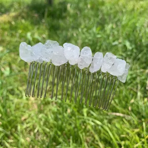 Handmade 20-tooth hair comb with irregular natural white crystal stones for women