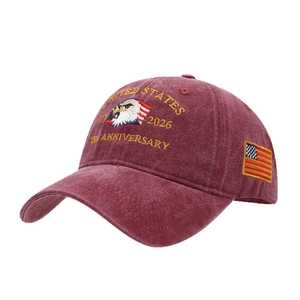 250th Anniversary US baseball cap in vintage red with eagle embroidery and 2026 text