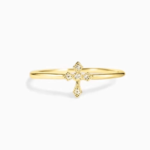 Minimalist gold cross ring for women with five small sparkling zircon gemstones
