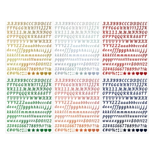 Glitter alphabet and number stickers in six vibrant colors for crafts and decoration