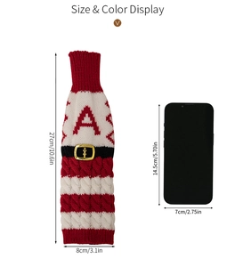Christmas knitted letter wine bottle cover, red and white striped holiday decoration.