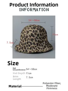 Size chart showing leopard print bucket hat dimensions with a 54-58cm head circumference