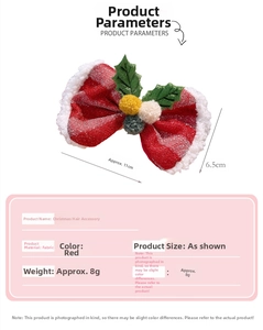 Détails de la pince à cheveux nœud de Noël rouge avec fourrure blanche et dimensions