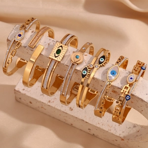 18K gold plated stainless steel bracelets collection featuring colorful evil eye charms