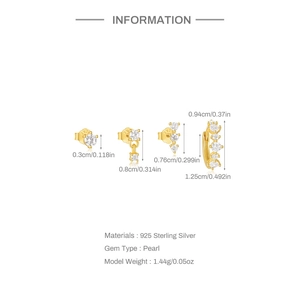 Detailed size specifications of S925 sterling silver gold earrings with green zircon