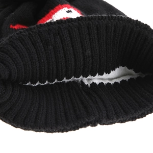 Kids black knit Christmas hat with warm ribbed texture and snowman pattern design