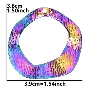 Detailed size specifications for a rainbow geometric earring pendant 3.8cm by 3.9cm