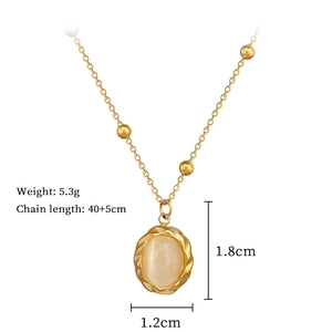 Detailed specs of titanium gold necklace with rotating opal pendant and dimensions