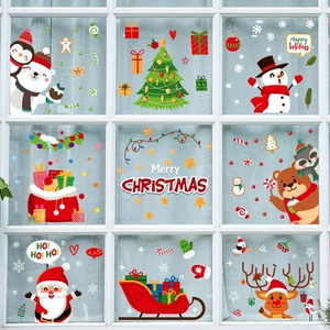 Christmas Window Stickers Static Cling PVC Reusable Santa Reindeer Snowman Holiday Party Glass Decoration