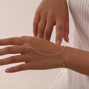 Elegant 18K gold plated double layer ring bracelet with ball chain for women