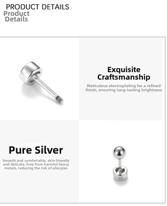 Detailed macro view of S925 sterling silver screw back earrings with anti-allergy finish